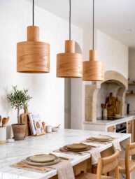 Set Of 3 Oak Pendant Lights For Kitchen Island, Mid Century Wood Lamp For Modern Decor, Nordic Lighting - thumbnail 1