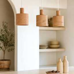 Set Of 3 Oak Pendant Lights For Kitchen Island, Mid Century Wood Lamp For Modern Decor, Nordic Lighting - thumbnail 3