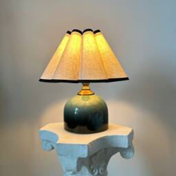 Handmade Green Glaze Ceramic Table Lamp 110-240V, Linen Black Trim Flower Ruffle Shade, Bedroom Living Room Kitchen Retro Decor Desk - thumbnail 2