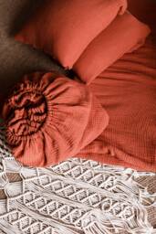 Cotton Bed Linen Muslin Bedding Set King Queen Twin Full Cinnamon Bed Dress. Pillowcases Top Sheet Fitted Bedding Full Terracotta