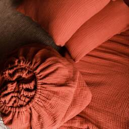 Cotton Bed Linen Muslin Bedding Set King Queen Twin Full Cinnamon Bed Dress. Pillowcases Top Sheet Fitted Bedding Full Terracotta - thumbnail 2
