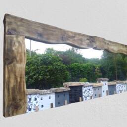 Driftwood Mirror, Nautical Design With Hand-Painted Houses, 4 Ft - thumbnail 2