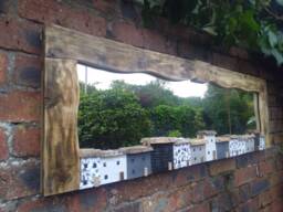 Driftwood Mirror, Nautical Design With Hand-Painted Houses, 4 Ft - thumbnail 1