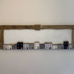 Driftwood Mirror, Nautical Design With Hand-Painted Houses, 4 Ft - thumbnail 3