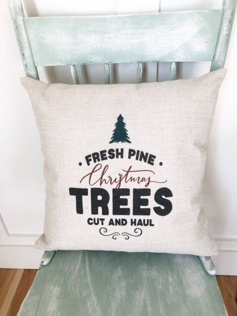 Farm Fresh Christmas Tree Pillow Cover Rustic Linen Holiday Decor - image 1
