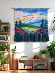 Woven Wall Hanging - Wall Decor Weaving Mountain Macrame Woven Art Weave Handmade Tapestry Fiber