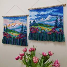 Woven Wall Hanging - Wall Decor Weaving Mountain Macrame Woven Art Weave Handmade Tapestry Fiber - thumbnail 3
