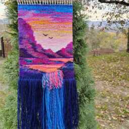 Woven Wall Hanging - Wall Decor Weaving Mountain Macrame Woven Art Weave Handmade Tapestry Fiber - thumbnail 4