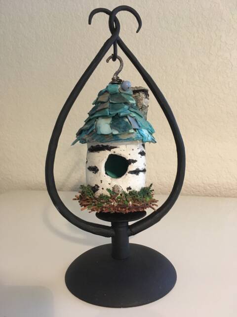 Birch Blue Roof Spirit - Angel House. Mixed Media By Tazz. Created To Let Your Angels Know They Are Welcome.genuine Angelite Bead Included - image 1