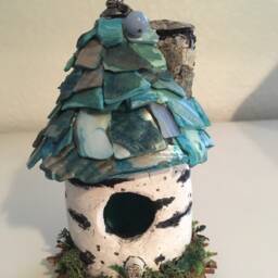 Birch Blue Roof Spirit - Angel House. Mixed Media By Tazz. Created To Let Your Angels Know They Are Welcome.genuine Angelite Bead Included - thumbnail 3