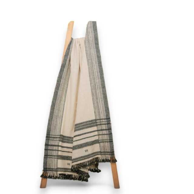 White Indian Wool Throw Blanket, Handwoven Sofa Coverlet & Neutral Bed Runner - Solitaire - image 1