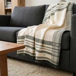 White Indian Wool Throw Blanket, Handwoven Couch Coverlet With Minimalist Bed Accent - Solitaire - thumbnail 3