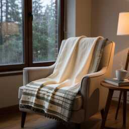 White Indian Wool Throw Blanket, Handwoven Couch Coverlet With Minimalist Bed Accent - Solitaire - thumbnail 4