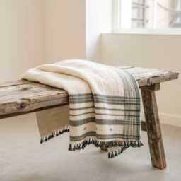 White Indian Wool Throw Blanket, Handwoven Couch Coverlet With Minimalist Bed Accent - Solitaire