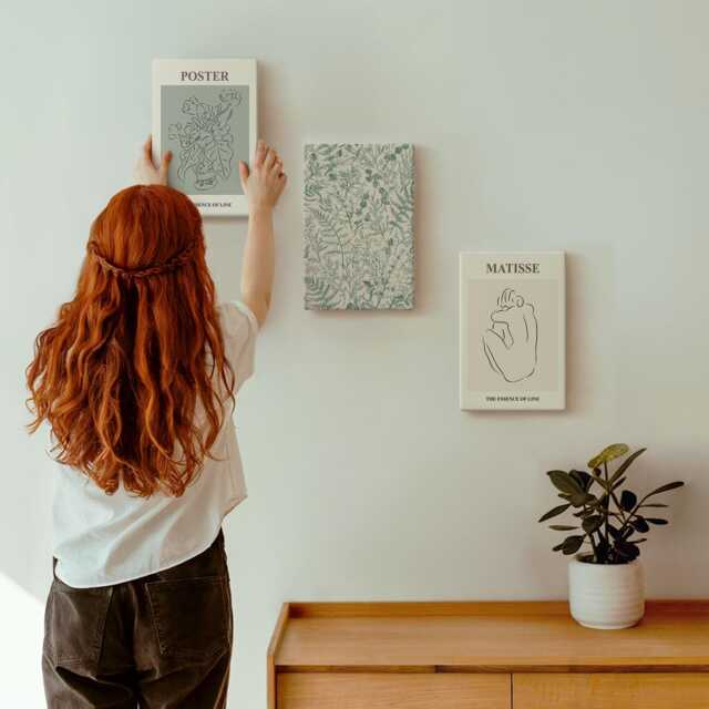 3 Piece Canvas Set - Lines & Plant Patterns in A Minimalist Style, Green Wall Art, Plants Flowers Hanging - image 1