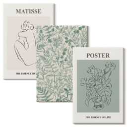 3 Piece Canvas Set - Lines & Plant Patterns in A Minimalist Style, Green Wall Art, Plants Flowers Hanging - thumbnail 2