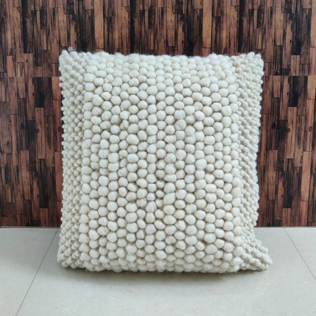 Hand-Loomed Cotton & Wool Throw Pillow Cover Chunky Loops Boho Cushion - 20x20 - image 1