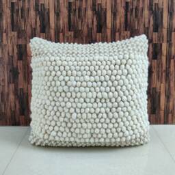 Hand-Loomed Cotton & Wool Throw Pillow Cover Chunky Loops Boho Cushion - 20x20 - thumbnail 3