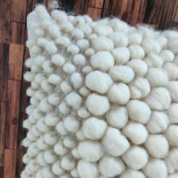 Hand-Loomed Cotton & Wool Throw Pillow Cover Chunky Loops Boho Cushion - 20x20 - thumbnail 2
