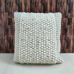 Hand-Loomed Cotton & Wool Throw Pillow Cover Chunky Loops Boho Cushion - 20x20 - thumbnail 1