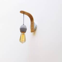 Hardwired Wall Sconce Pendant Concrete Lamp With Oak Wood Bracket, Nordic Bedroom Sconce