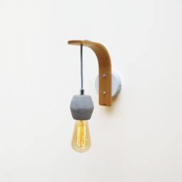 Hardwired Wall Sconce Pendant Concrete Lamp With Oak Wood Bracket, Nordic Bedroom Sconce - thumbnail 3