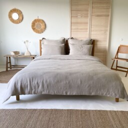 Natural Linen Duvet Cover, Beige Quilt Farmhouse Bedding, Rustic King Flax Cover - thumbnail 2