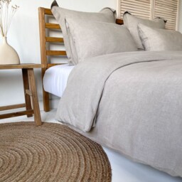 Natural Linen Duvet Cover, Beige Quilt Farmhouse Bedding, Rustic King Flax Cover - thumbnail 3