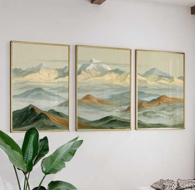 Abstract Mountain Trio, Neutral Landscape Wall Art Set - image 1