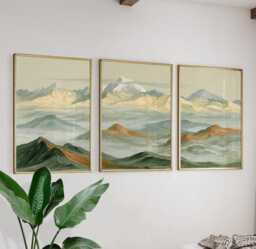 Abstract Mountain Trio, Neutral Landscape Wall Art Set - thumbnail 1