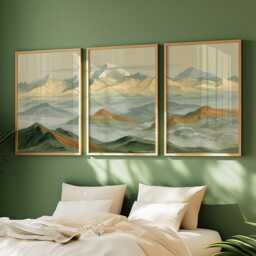 Abstract Mountain Trio, Neutral Landscape Wall Art Set - thumbnail 2