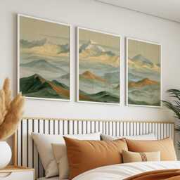 Abstract Mountain Trio, Neutral Landscape Wall Art Set - thumbnail 3