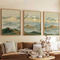 Abstract Mountain Trio, Neutral Landscape Wall Art Set - thumbnail 4