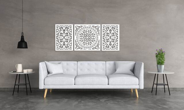 3D Ornament Wood Wall Art Decor, Giovanna, Triptych, Openwork Floral Design, Decorative Wooden Panel, 70 X 168 cm, Ornament - image 1