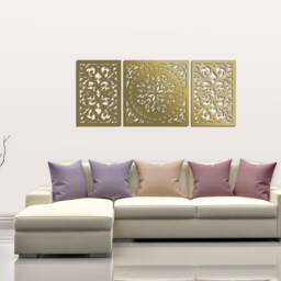 3D Ornament Wood Wall Art Decor, Giovanna, Triptych, Openwork Floral Design, Decorative Wooden Panel, 70 X 168 cm, Ornament - thumbnail 3