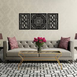 3D Ornament Wood Wall Art Decor, Giovanna, Triptych, Openwork Floral Design, Decorative Wooden Panel, 70 X 168 cm, Ornament - thumbnail 2