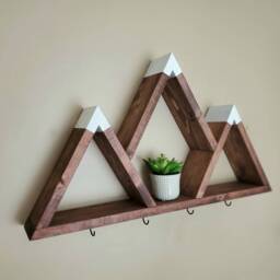 Handmade Mountain Shelf Key Holder, Wood Wall Decor With Hooks - thumbnail 3