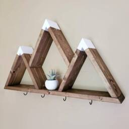 Handmade Mountain Shelf Key Holder, Wood Wall Decor With Hooks - thumbnail 2
