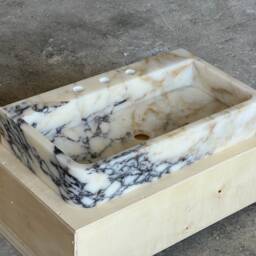 Calacatta Viola Marble Sink, Sink For Bathroom, Luxury , Wall Mount Natural Stone, Vanity - thumbnail 3