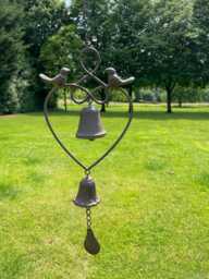 Brown Heart Hanging Windchime Garden Gift Outdoor Bell Bird Decoration Decor - thumbnail 1