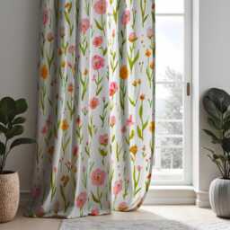 Spring Floral Curtains, Bloom Window Drapes, Custom Size Treatments, Pastel Pink & Yellow Flowers Living Room Decor - thumbnail 3