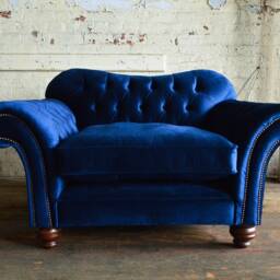 Plush Navy Velvet Chesterfield Snuggle Chair, Loveseat, British Handmade - thumbnail 2