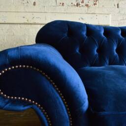 Plush Navy Velvet Chesterfield Snuggle Chair, Loveseat, British Handmade - thumbnail 3