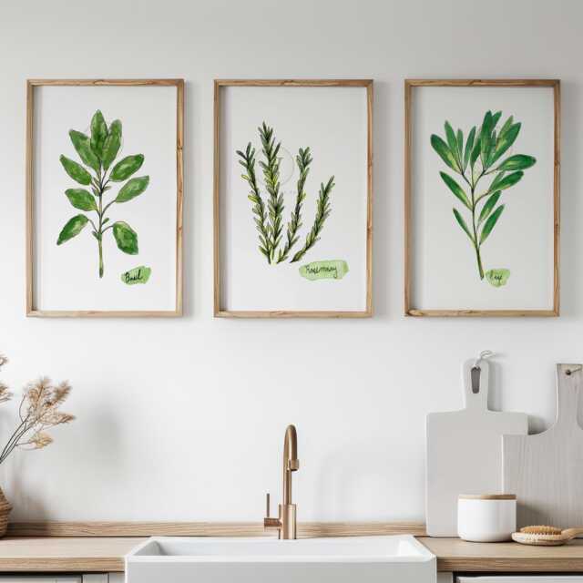 Set Of 3 Herb Prints - Farmhouse Botanical Kitchen Wall Art - image 1
