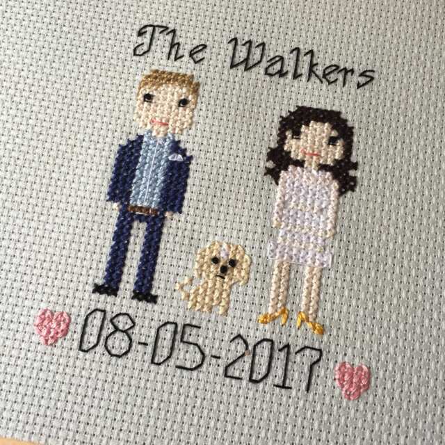 Personalised Custom Anniversary Gift Portrait Wall Art - Family Cross Stitch Pixel People - image 1