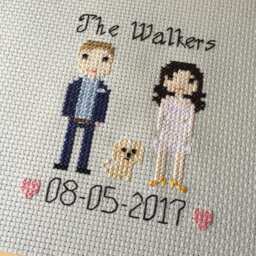 Personalised Custom Anniversary Gift Portrait Wall Art - Family Cross Stitch Pixel People - thumbnail 1