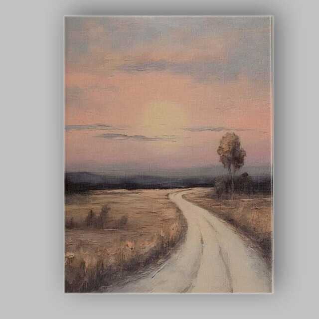 Soft Pink Sunset Rural Pathway Landscape Painting Canvas Wall Art Print Decor Picture Ready To Hang - image 1