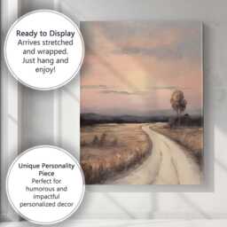 Soft Pink Sunset Rural Pathway Landscape Painting Canvas Wall Art Print Decor Picture Ready To Hang - thumbnail 3