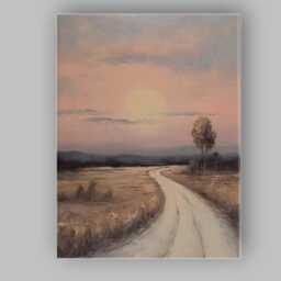 Soft Pink Sunset Rural Pathway Landscape Painting Canvas Wall Art Print Decor Picture Ready To Hang - thumbnail 1