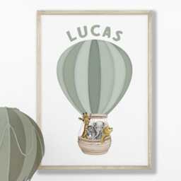 Personalized Safari Animal Nursery Art Sage Green Rainbow Prints - Set Of 3 - thumbnail 3